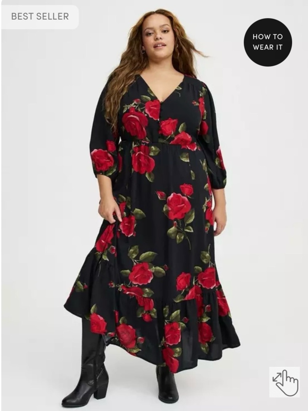 torrid Black Maxi Dress with Red Rose Print